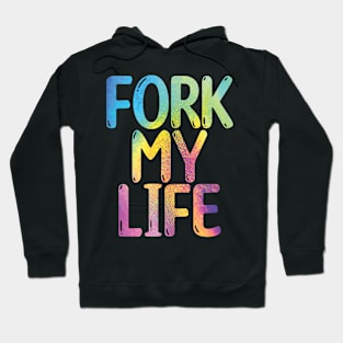 Fork My Life Leather Rainbow Punny Statement Graphic Hoodie